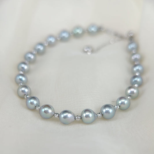 Blue Akoya Pearl Full Bracelet in 18K White Gold, 5-6mm