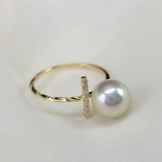 Akoya Pearl Ring in 18K White Gold with Diamond, 8-8.5mm,d0.05ct