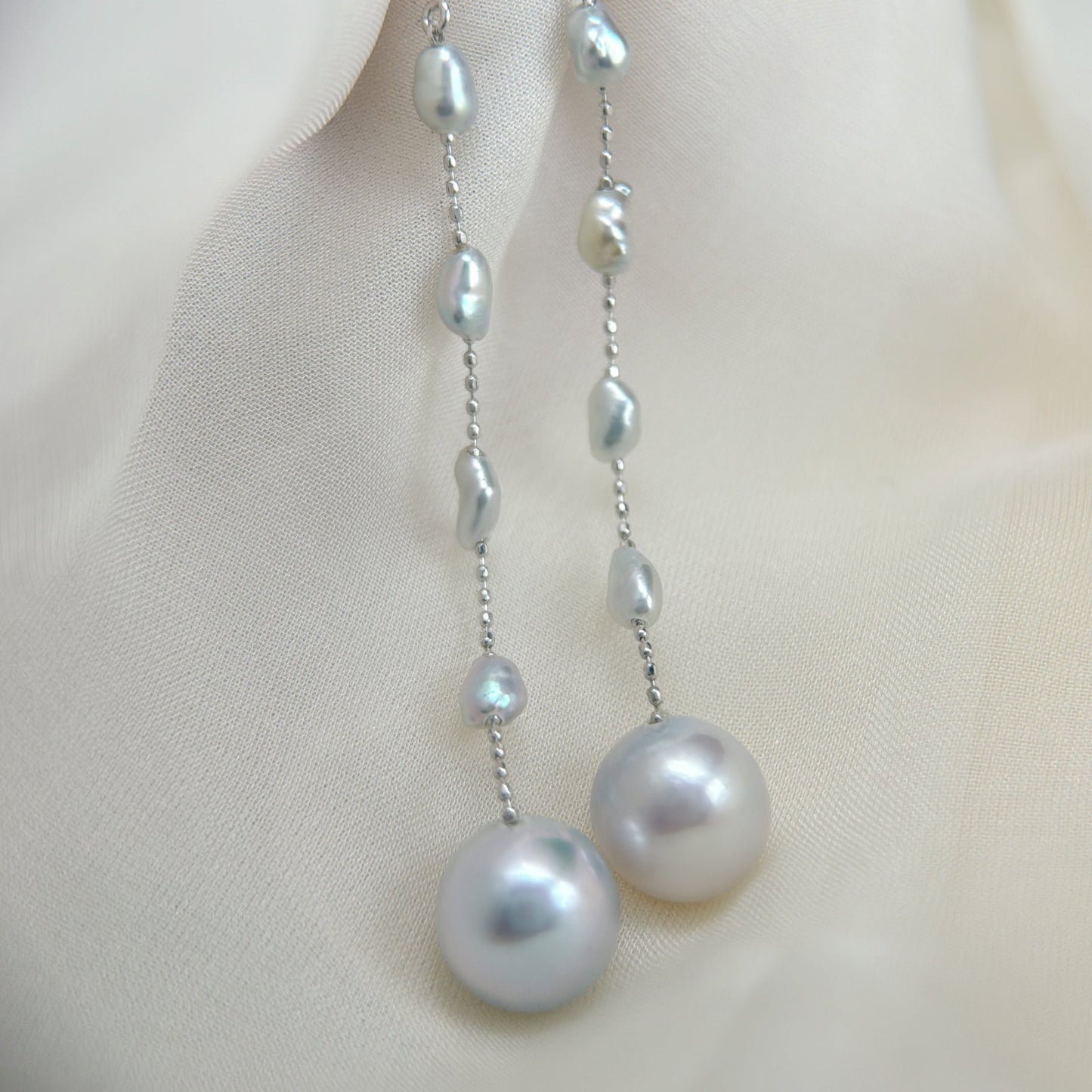 Akoya Keshi Pearl Earrings in 18K White Gold, 2.5-5mm,9-9.5mm