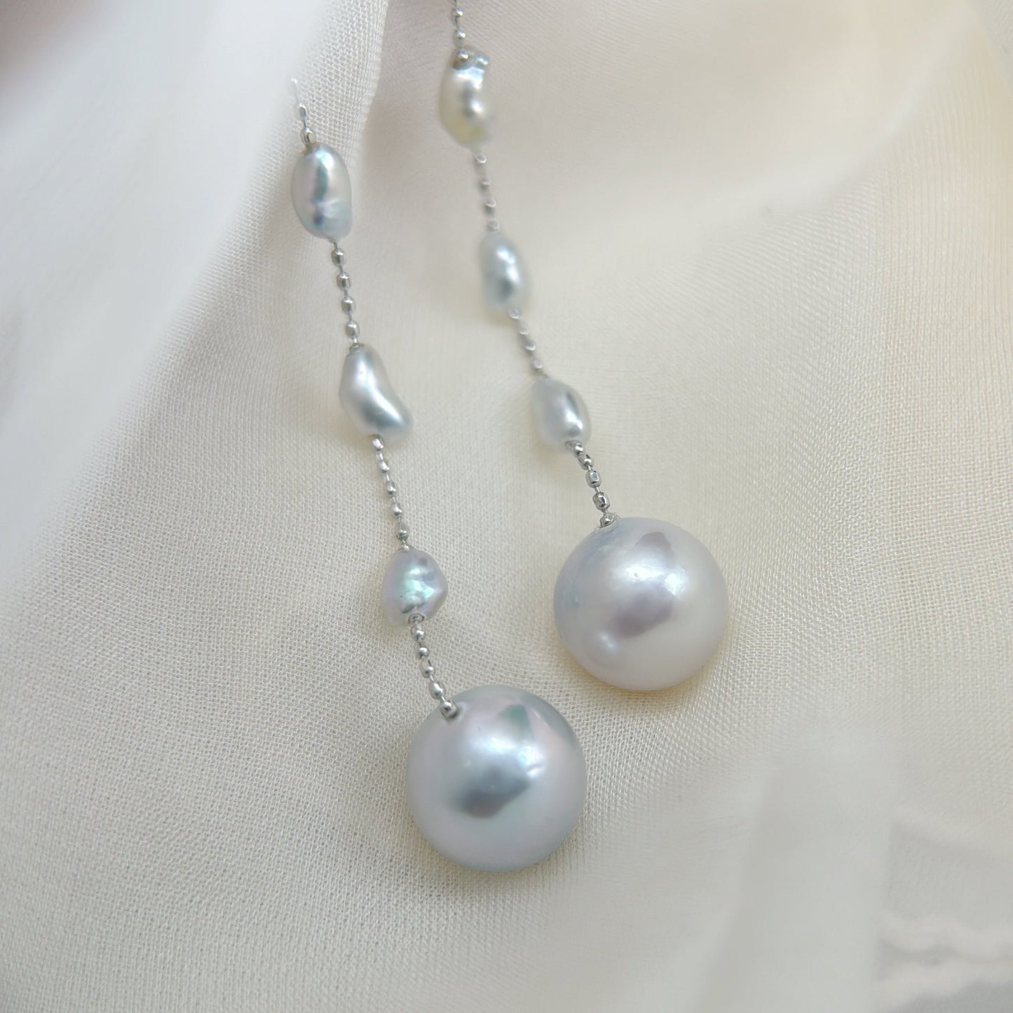 Akoya Keshi Pearl Earrings in 18K White Gold, 2.5-5mm,9-9.5mm