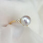 Blue Akoya Pearl Ring in 18K Yellow Gold with Diamond, 9.5-10mm,d0.074ct