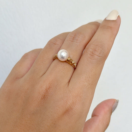 Akoya Pearl Ring in 18K Yellow Gold with Diamond, 8-8.5mm,d0.072ct