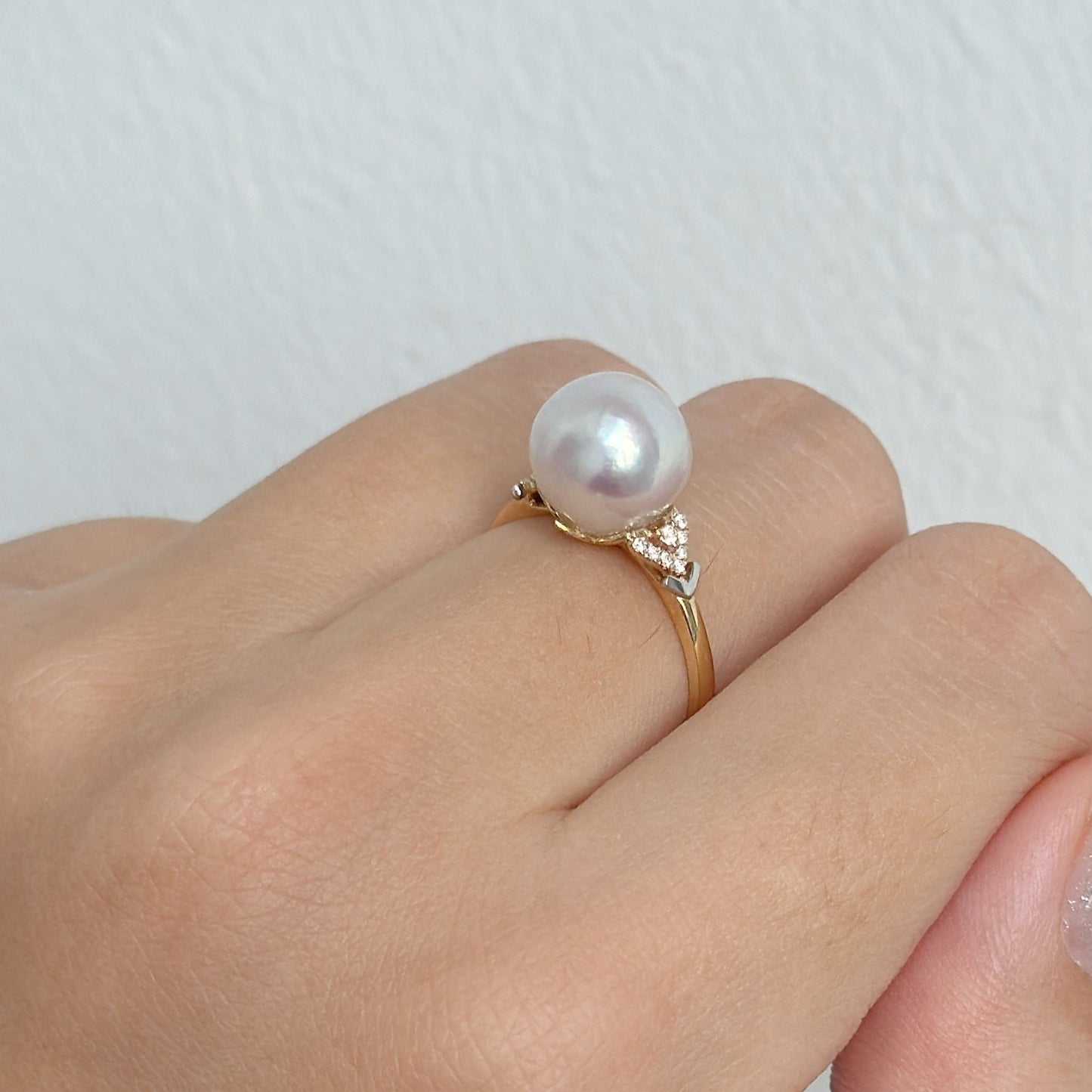 Blue Akoya Pearl Ring in 18K Yellow Gold with Diamond, 9.5-10mm,d0.074ct