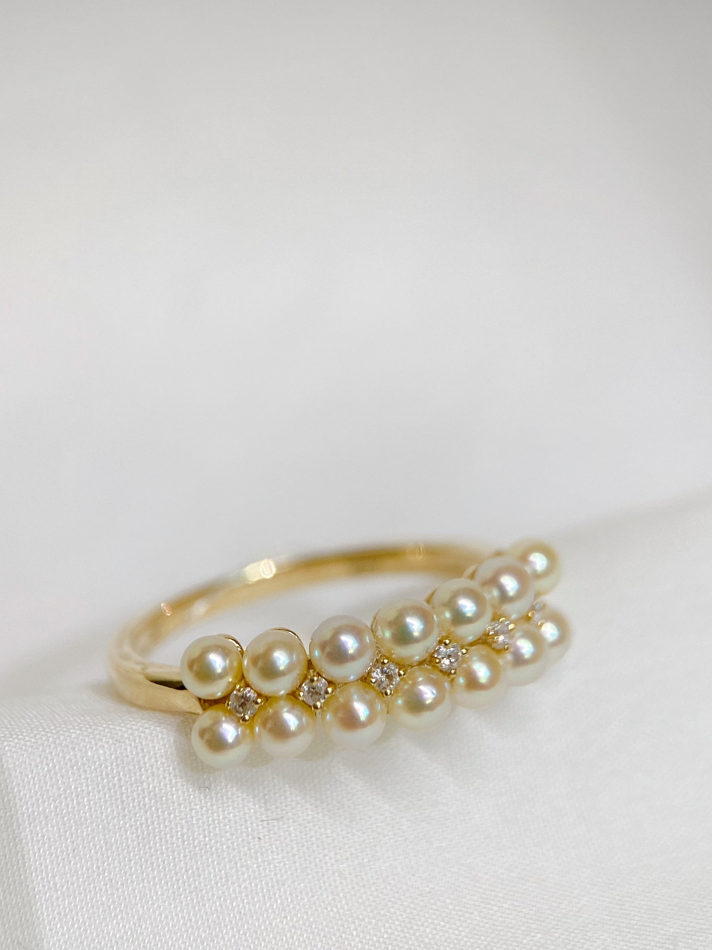 Akoya Pearl Ring in 18K Yellow Gold with Diamond d0.05ct,3-3.5mm