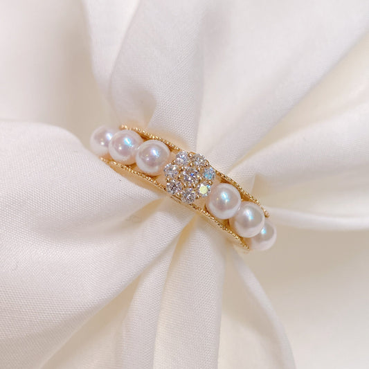 Baby Akoya Pearl Ring with Diamond in 18k Yellow Gold 0.25ct,3.5-4mm